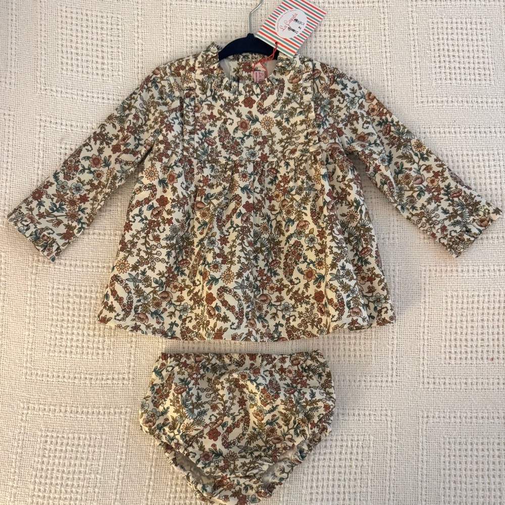 NWT La Coqueta Terracotta Floral Rosaura Dress with Matching Bloomers 12M Set